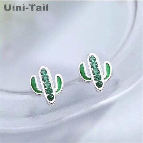 Uini-Tail 2019 new listing 925 sterling silver small fresh face thin cactus micro-set earrings exquisite compact high quality