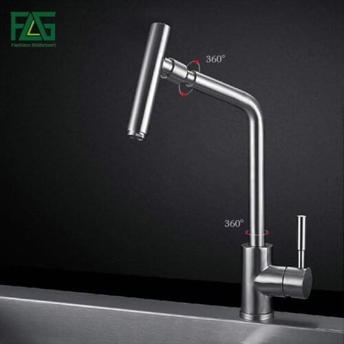 FLG Kitchen Faucet 304 Stainless Steel Mixer Tap 360 Degree Rotating Spout Deck Mounted Vegetable Washing Sink Water Tap