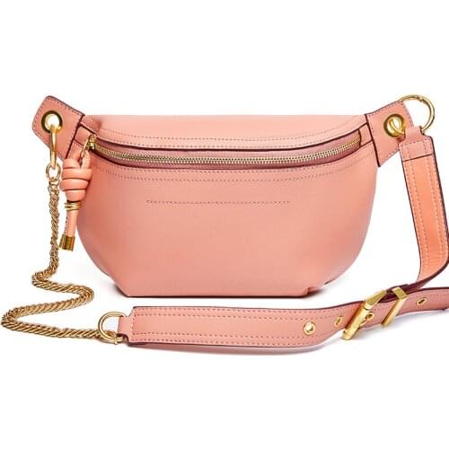 Women Split Leather Shoulder Bags Fashion Chain Chest Packs For Girls Leisure Female Sport Cross-body Bags Ladies Fanny Pack New