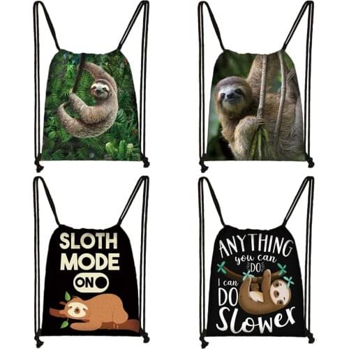 Cute Animal Sloth Print Drawstring Bag Ladies Storage Bag Women Fashion Shopping Bags Teenager Boys Girls Backpack Bookbag