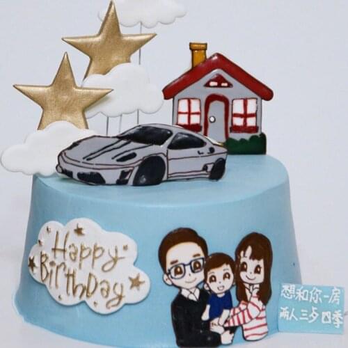 1 Set Cute Happy Family Star Car Cake Toppers Love Heart Cake Dessert card Flags Decor family Cake Baking DIY Party Supplies