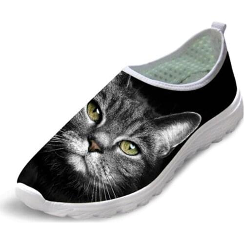 INSTANTARTS Black Cats Flats Shoes Female Casual Mesh Spring Sneakers Women Breathable Light Beach Loafers Zapatos Gatos Mujer
