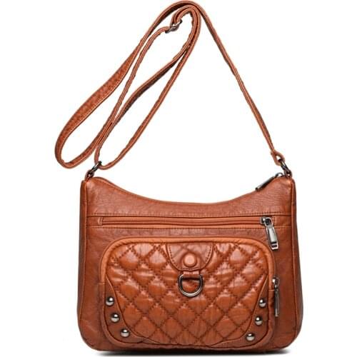 Vintage brown Crossbody Bags For Women Sac A Main Female Leather Shoulder Bag ladies Handbags diamond lattice Messenger Bags