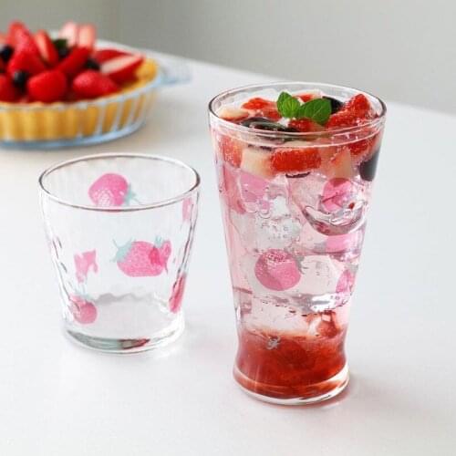 Japanese Cute Glass Water Cup Household Water Glass Cup Strawberry Lemon Copos De Vidro Glass Cup Kitchen Dining Bar LH50BLB