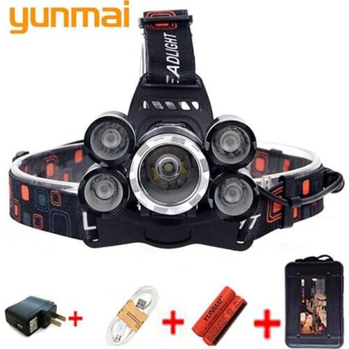 Yunmai led headlamp 5*LED XML T6 Headlight 4mode Headlamp 5000 Lumens Rechargeable Use 18650 Battery for Camping hunting s8