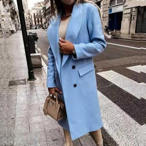 Elegant Double Button Long Overcoat Autumn Loose Turn-Down Collar Coat Tops Lady Winter Fashion Long Sleeve Women Outerwear 2021