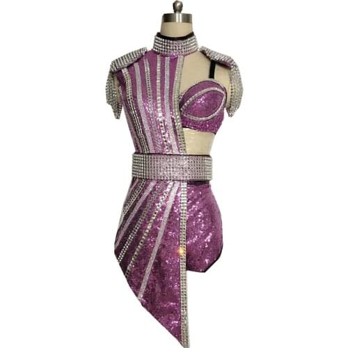 New Rhinestones Sequins Dress Female Dj Singer Nightclub Jazz Dance Costume Women Stage Performance Leotard Sexy Bodysuit