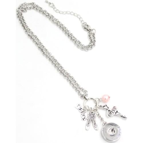 10pcs Wholesale 18mm Snaps Button Jewelry Dance Ballerina Charms Pendant Necklace Ballerina Gifts Snap Necklaces