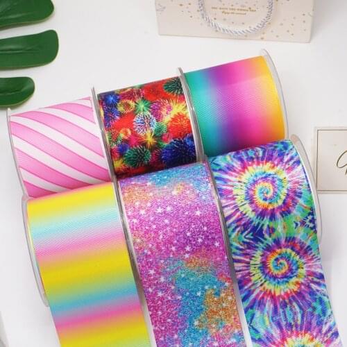 10 Yards Tie-dye Printed Grosgrain Ribbon For Hair Bows DIY Crafts Handmade Accessories 52516