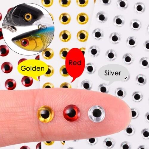 100pcs Fishing Lure Eyes Holographic 3D 3mm - 12mm Gold Red Silver Simulation Fly Minnow Artificial Fish DIY Eye Fishing Tackle