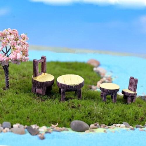2Set Mini Wooden Table Chair Furnitures Set Fairy Garden Dollhouse Decoration Miniatures Micro Landscape Children Pretend Toys