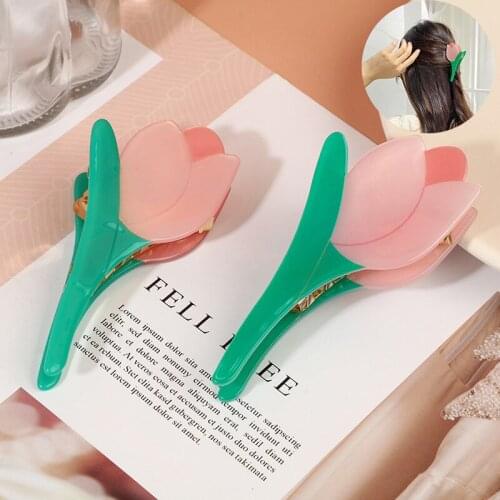 2021 New Design Colorful Acetic Tulip Elegant Hair Clip Claws Flower Hairpin for Women Makeup Bath Hair Accessories