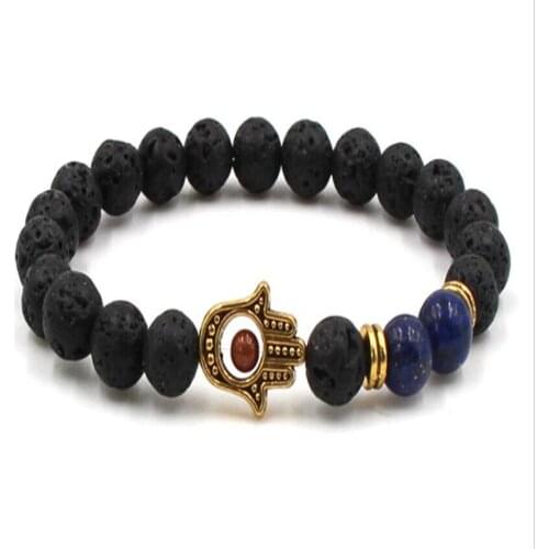 8mm Volcanic Lapis Lazuli Gemstone Mala Bracelet 7.5inches Sutra Energy Yoga Diy Men Monk Bless Chakras Cuff Stretchy Unisex