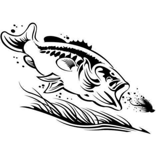 Car Sticker Big Mouth Bass Fishing Fishing Cute Cartoon Car Sticker Car Motorcycle Exterior PVC Decal Black/White,16cm*11cm