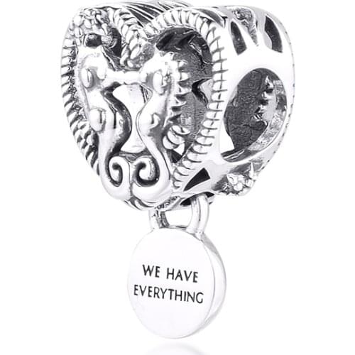 Openwork Seahorses Heart Charm acsesoris for women Sterling Silver Jewelry Fits Original Bracelets Bead For Jewelry Making