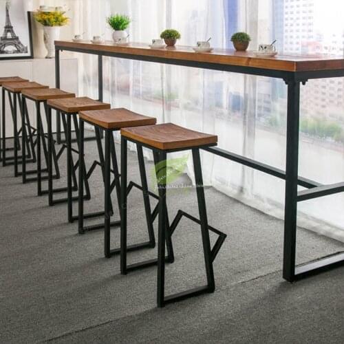 30%Retro bar chair wrought iron bar stool solid wood bar stool creative high stool leisure bar chair front coffee chair