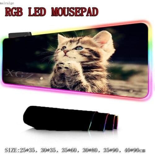 Mairuige Animal Cat Custom Large RGB Led Mouse Pad Black Lock Edge Computer Table Mat Natural Rubber Non-slip 90x40/80x30CM Xxl
