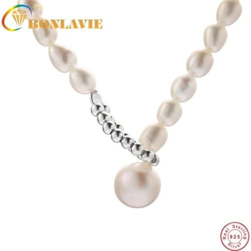 BONLAVIE 925 Sterling Silver Shaped Freshwater Pearl Necklace Choker Retro Versatile Single Chain Clavicle Chain Classic