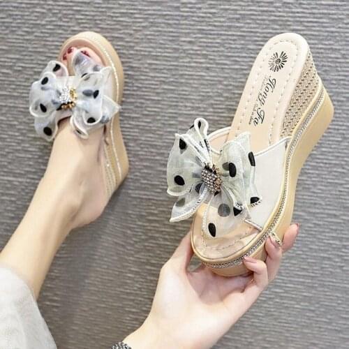 2021 summer new bow-knot wedge sandals womens lightweight high-heel sandals women shoes