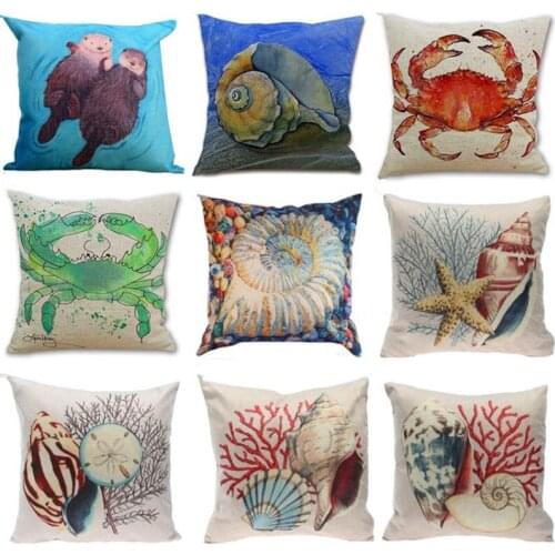 Colored Crab & Conch Cotton Linen Pillow Case Cushions Cover Home Soft Room Gifts Single Sides Printing