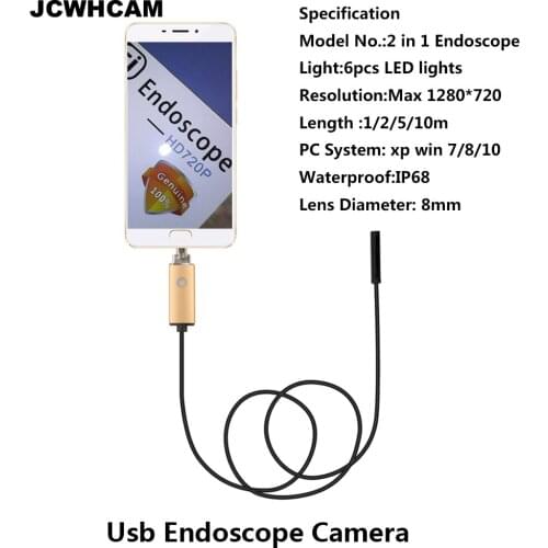 JCWHCAME ndoscope 8mm USB Endoscope Android 5M 10M PC USB Endoscopio Endoscope Camera 720P Inspection Waterproof Phone Camera