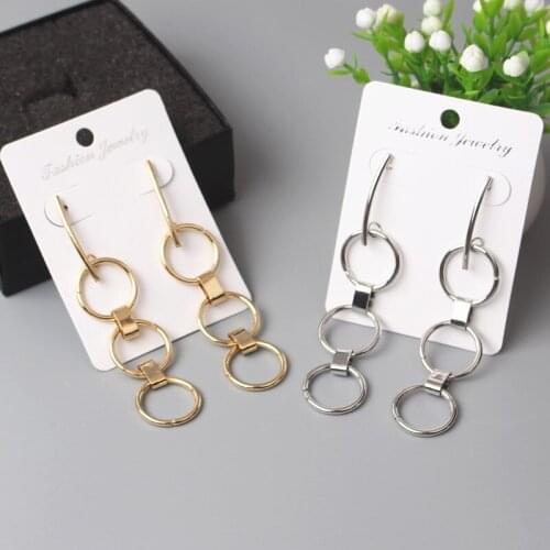 Geometric Multi-layer Metal Chain Circle Long Dangle Earrings For Women Gold Color Round Statement Punk Trendy Earrings Jewelry