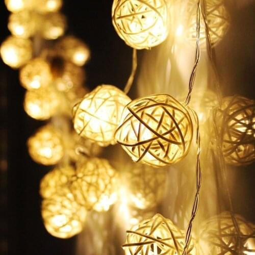 20 LED Warm White Rattan Ball String Fairy Lights For Rustic Wedding Decoration Party Supplies Christmas Decorations For Home