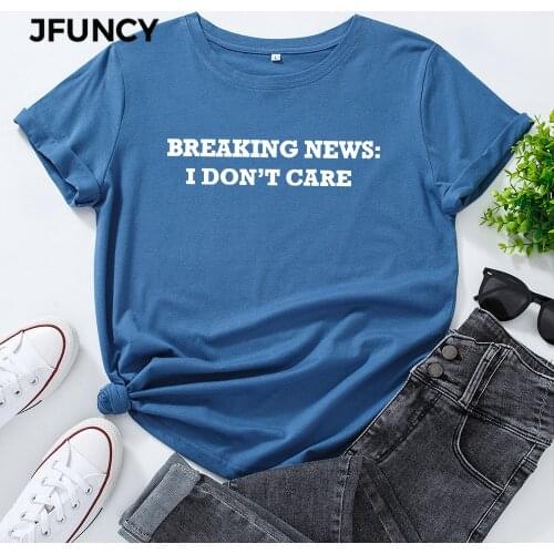 JFUNCY Funny Letters Print T Shirt Women Short Sleeve Cotton T-shirt Female Summer Tees Woman Tops Plus Size S-5XL Lady Shirts