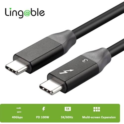 Lingable USB3.1Thunderbolt 3 USB-C Type C Male to Male Cable 40Gbps 100W 5A/20V Support 5K/60Hz Fast PD Cables Charger Data Cabo