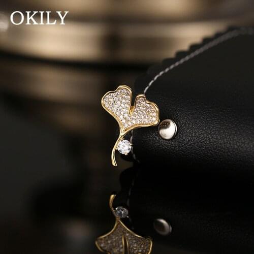 Cute Zircon Ginkgo Leaf Lapel Pin for Women Accesorios Mujer Gold Mini Collar Pins Cubic Zirconia Jewelry