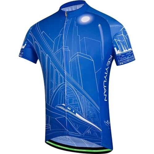 KEYIYUAN 2021 Men Cycling Jersey Short Sleeve MTB Road Bike Clothing Blue Breathable Mountain Riding Shirt Wielershirt Heren