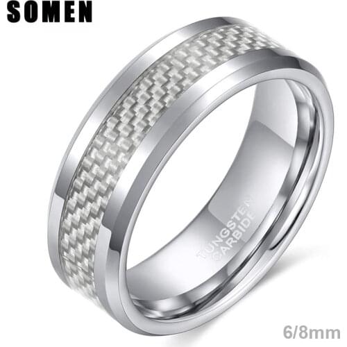 Somen 6mm 8mm Tungsten Carbon Fiber Rings for Men Women Comfort Fit Wedding Bands Size 5-15