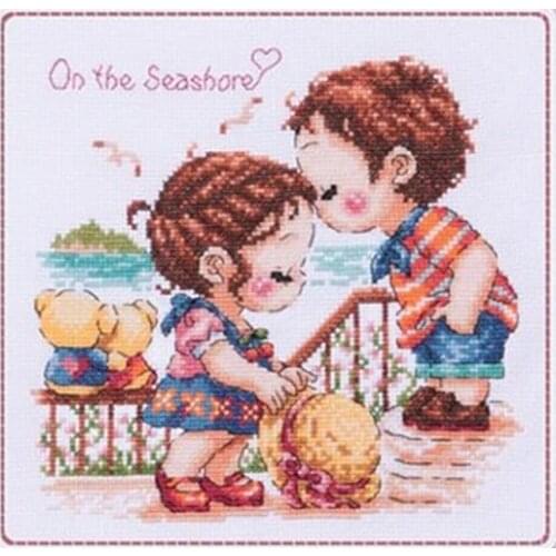 Free delivery Top Quality popular counted cross stitch kit on the seashore kiss kissing
