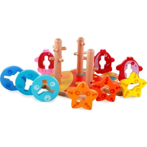 Montessori Educational Wooden Building Blocks Toy Baby Kids Early Learning Classification Box Toys Rotating Wood Blocks