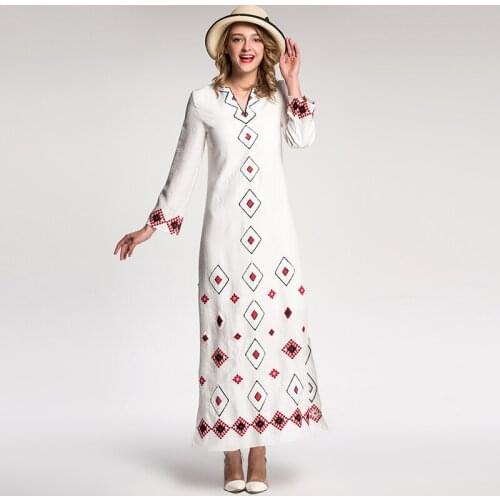 Wholesale Runway Sequined Women Dresses 2020 Autumn Fashion Flower Embroidery Long Sleeve Split White Long Maxi Dress Vestidos