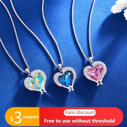 AGATA 925 Silver Necklace Dolphin Lover Heart-shaped symmetric Crystal Necklace Female 12 Birthstone Fashion Clavicle Chain