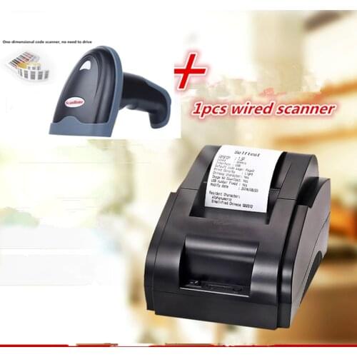 GIFT 1pcs 1D Wired scanner +Black High quality 58mm thermal printer receipt machine printing speed 90mm / s USB interface