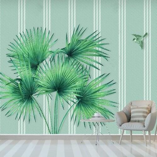 Custom Wallpaper Fresh Hand-painted Watercolor Tropical Leaves Line Background Bird Home Decor Photo Wall Mural Interior Papers