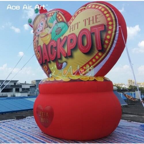 Custom standing inflatable heart with jackpot logo inflatable lottery promotion billboard with base for advertising decoration