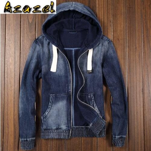 Simple Fashion Man Hooded Jeans Jacket and Coat Streetwear Plus Size XXXL Jean Jacket Men Imported European Jacket Men A226