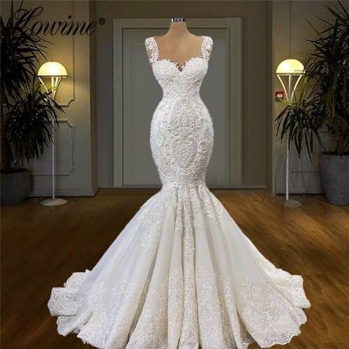 Plus Size Mermaid Wedding Dresses 2021 Customized Vestidos De Novia Ivory Bridal Gowns Long Applique Bride Dress Wedding Gowns