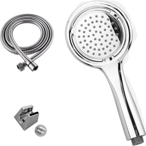 Handheld Round Chrome Plating ABS Shower Head Set Water Saving High Pressure (include Hose+bracket)