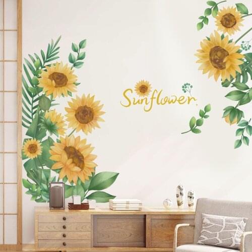 [SHIJUEHEZI] Sunflower Wall Stickers DIY Plant Butterflies Wall Decals for Living Room Kids Bedroom Kitchen Home Decoration