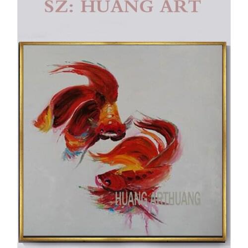 Modern abstract animal oil painting golden fish hand color painting on the canvas painting home decoration restaurant