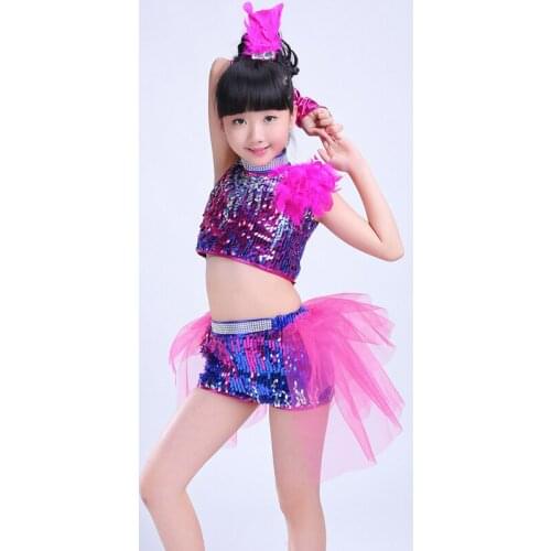 Girls Sequin Ballroom Jazz Hip Hop Dance Competition Costume Tank Tops Shorts for Kids Stage Dancing Clothing Clothes Wear