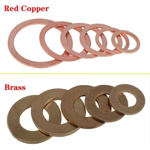 Solid Brass/Red Copper Flat Washer Sealing Ring Gasket For Marine Watch Metric M2 M2.5 M3 M4 M5 M6 M8 M10 M12 M14 M16 M18-M48