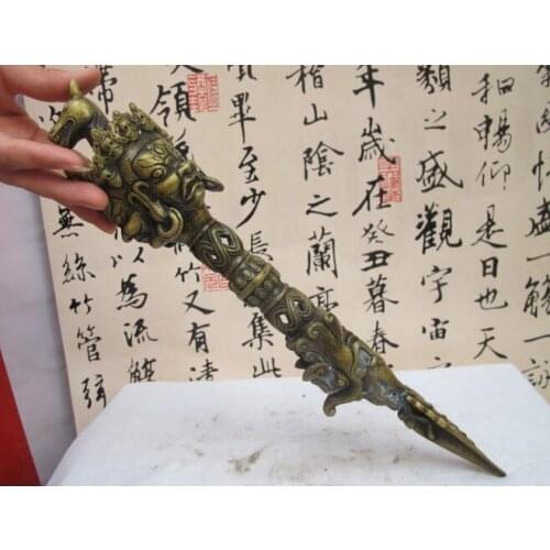 WBY---502+++Tibet Buddhist bronze Copper Hayagriva Mahakala Head Dorje Vajra Phurpa Dagger