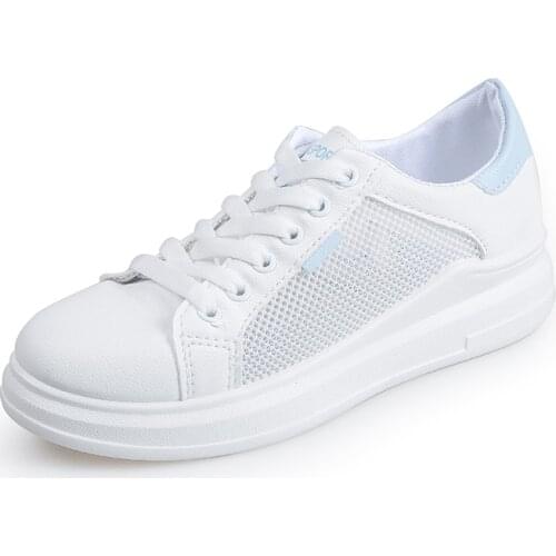 Free Shipping Women White Sneakers Platform Shoes 2020 New Summer Lace Up Hollow Shoes Fashion Women Trainers