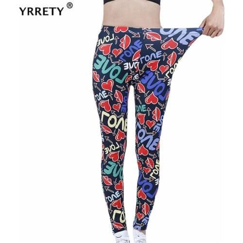 YRRETY Women Gym Yoga Pants Sports Stretchy High Waist Fitness Leggings Activewear Colorful Love Letters Pattern Printed Bottom