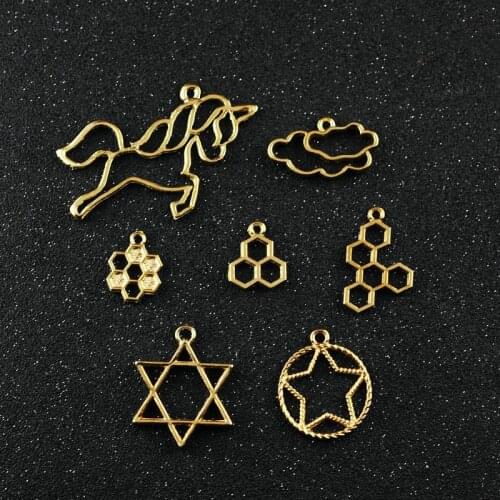 10 pcs/lot Clouds Stars cat Moon cat honeycombs Metal Frame Pendant Gold Charm Bezel Setting Cabochon Setting UV Resin Charm